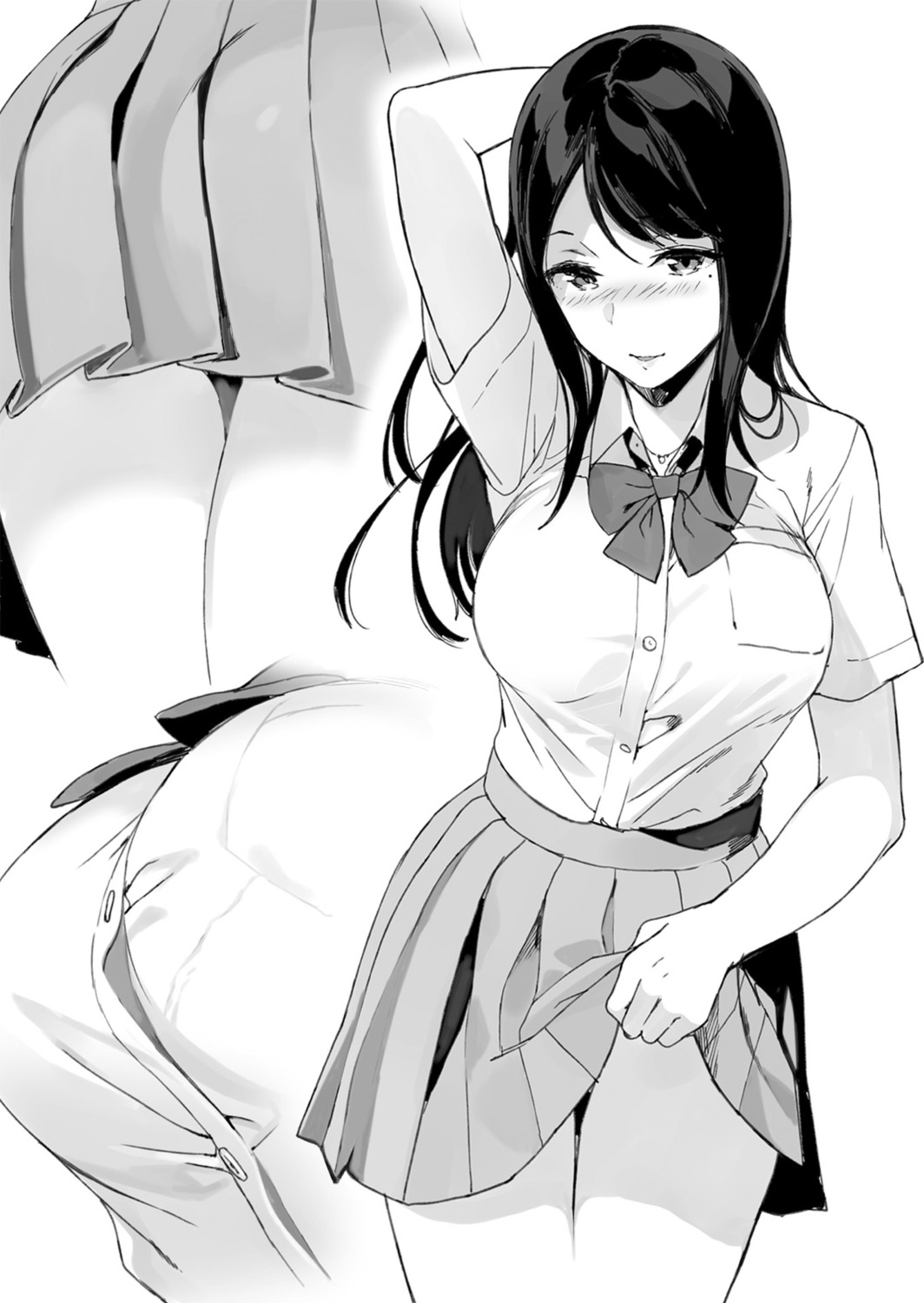 ass monochrome sasamori_tomoe seifuku skirt_lift