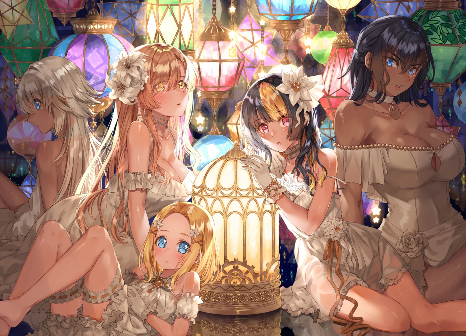 cleavage dress fatal_twelve garter matsusatoru_kouji mishima_miharu no_bra odette_malencon see_through shishimai_rinka sofiya_priessnitz_alexeivna yu_(fatal_twelve)