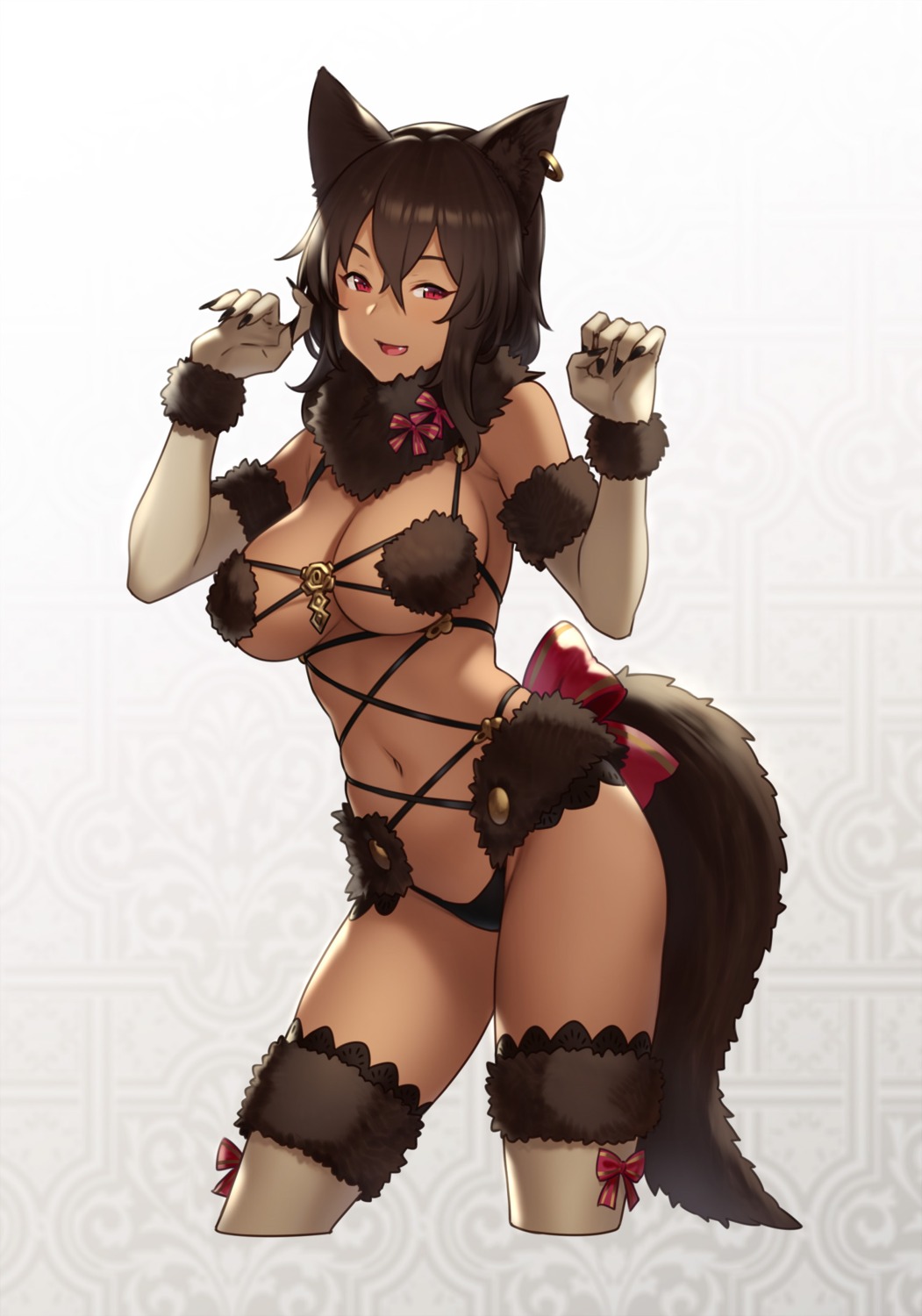 animal_ears bastet_(houtengeki) houtengeki no_bra pantsu tail thighhighs