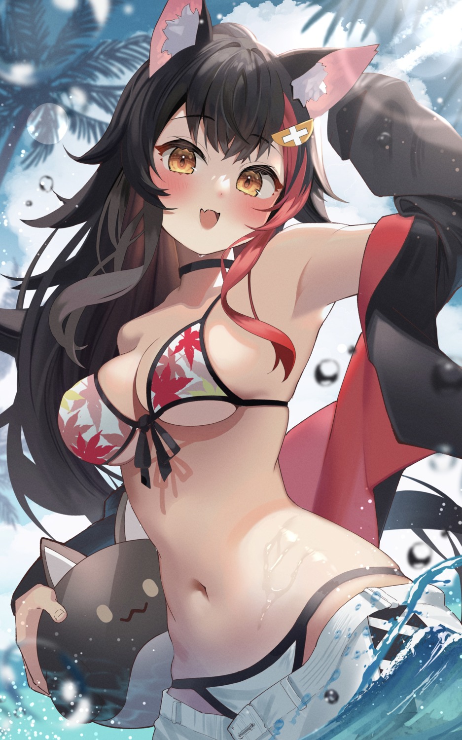 animal_ears bikini dodota hololive hololive_gamers ookami_mio open_shirt swimsuits wet