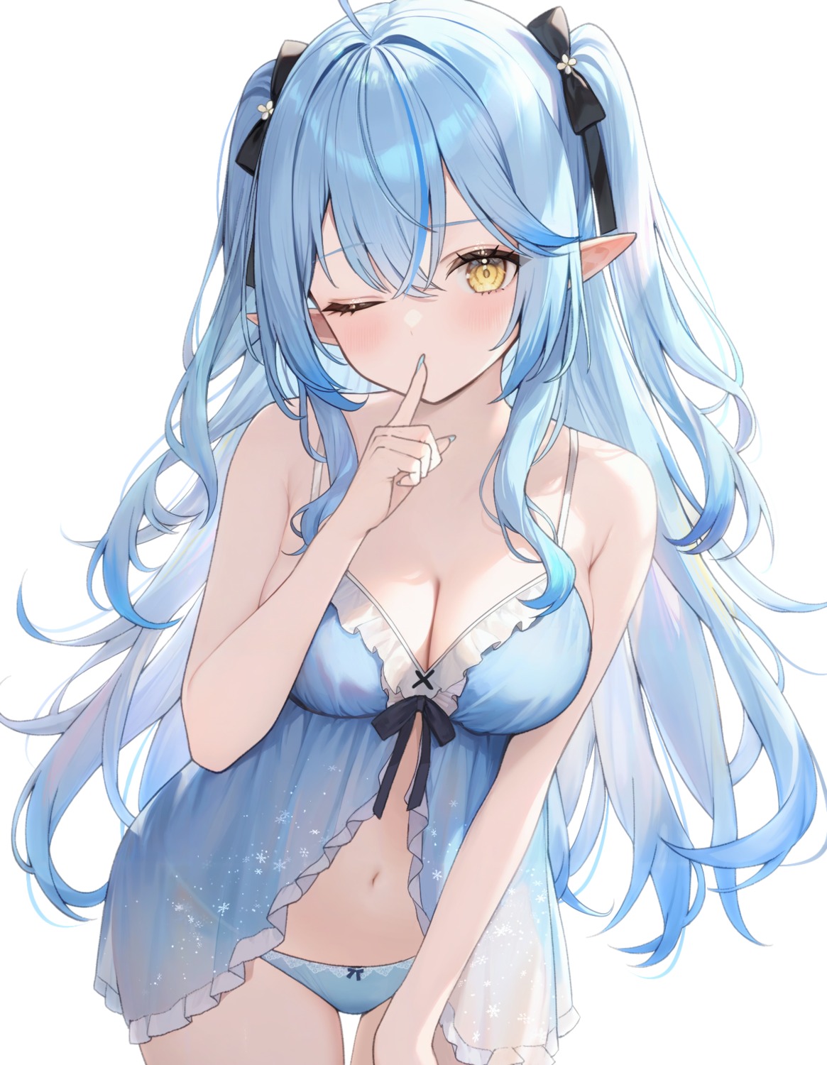 aria_(ariacue) elf hololive lingerie pantsu pointy_ears see_through yukihana_lamy