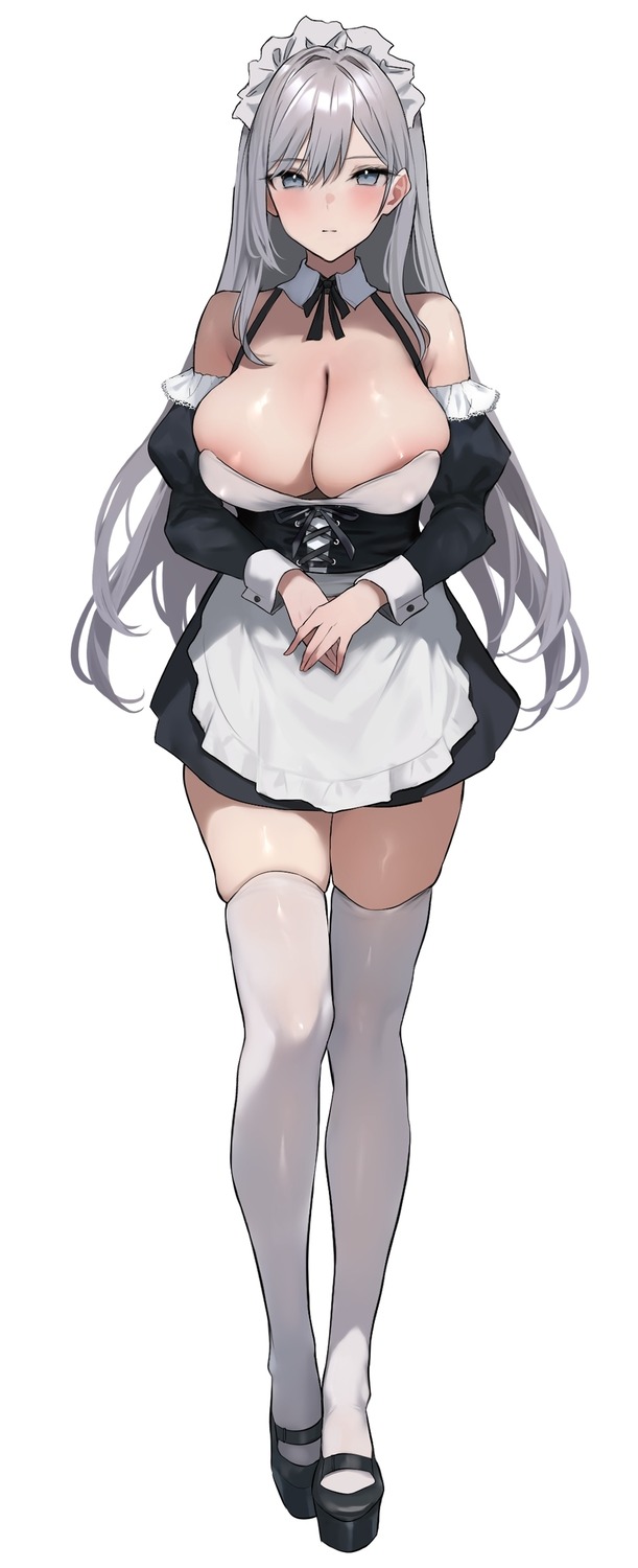 areola erect_nipples maid no_bra thighhighs yuyu_(yuyuworks)