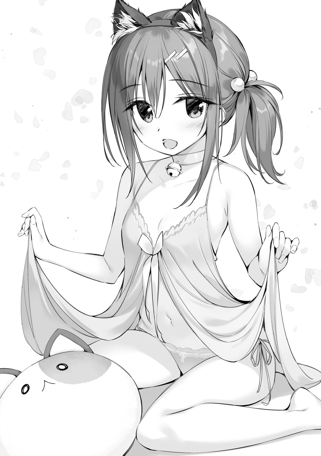 animal_ears boku_no_kanojo_sensei lingerie loli monochrome nekomimi oryou pantsu shinju_muku skirt_lift string_panties