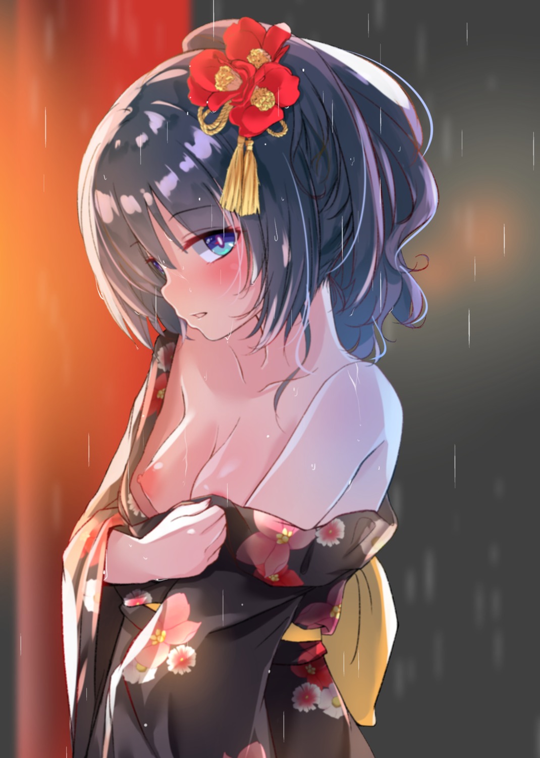 ames_(princess_connect) aono_(f_i_s) breasts nipples no_bra open_shirt princess_connect princess_connect!_re:dive undressing wet yukata