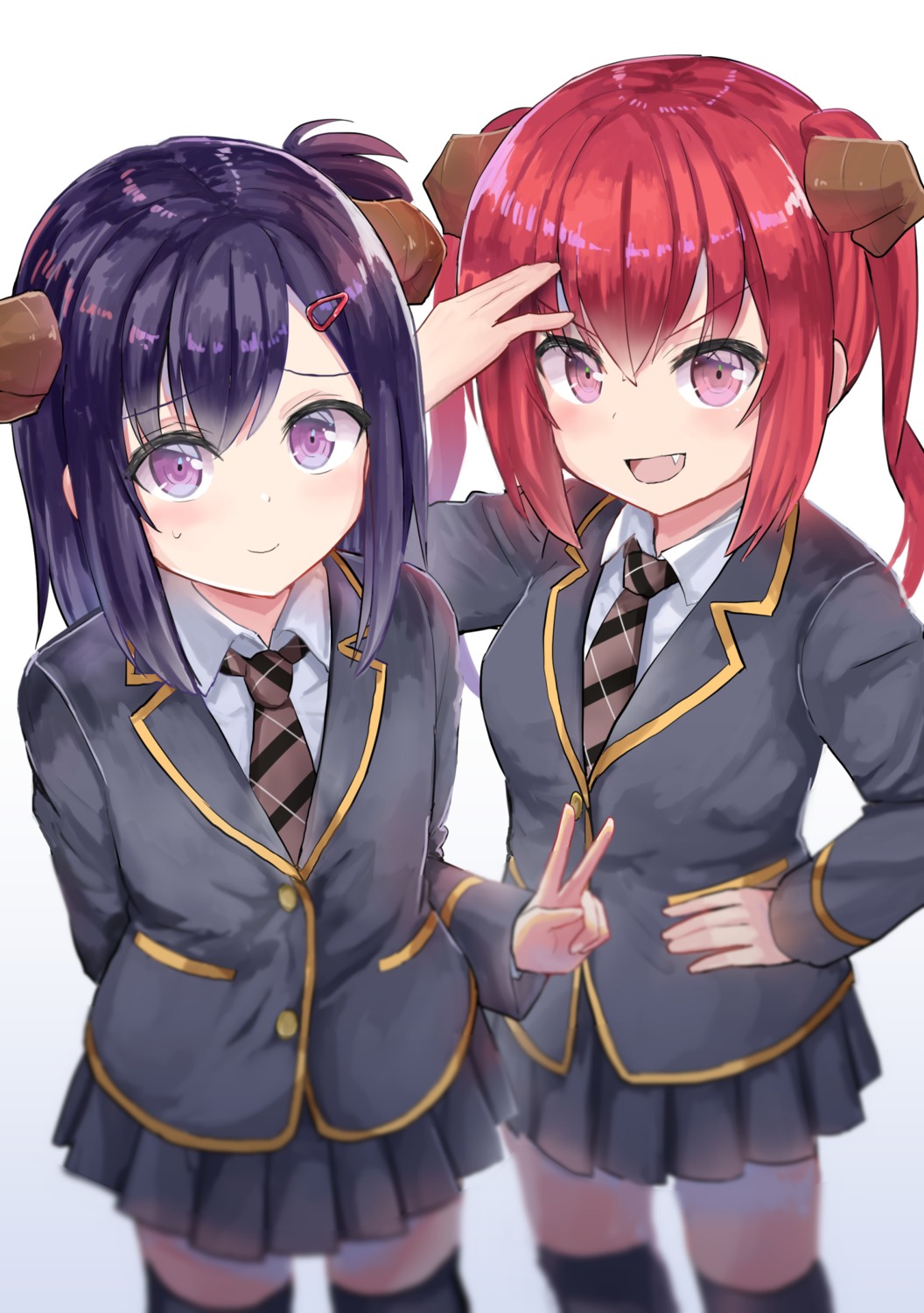 gabriel_dropout horns kurumizawa_satanichia_mcdowell seifuku tenma-gav thighhighs tsukinose_vignette_april