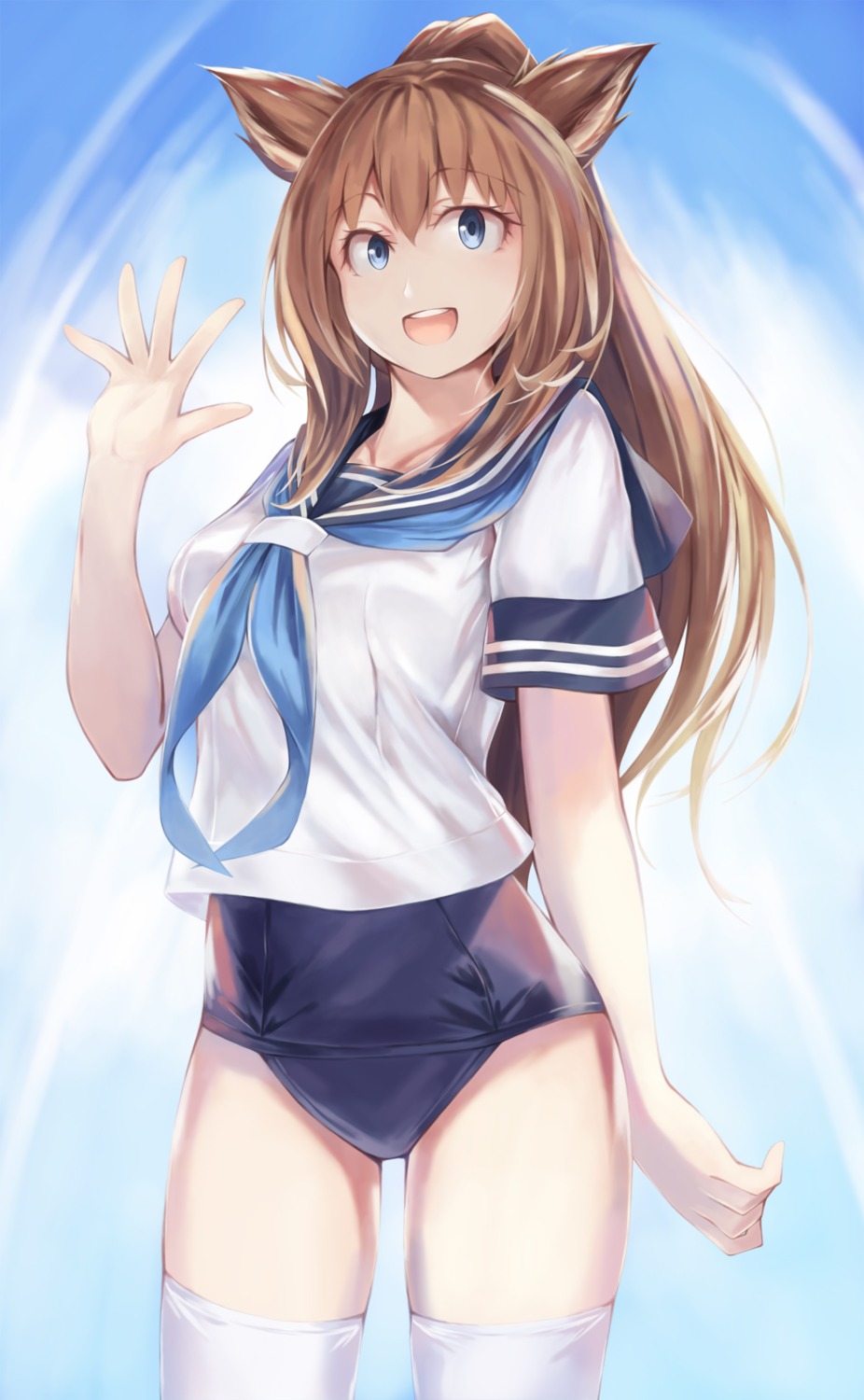 animal_ears beisaku_bei nekomimi school_swimsuit seifuku swimsuits thighhighs