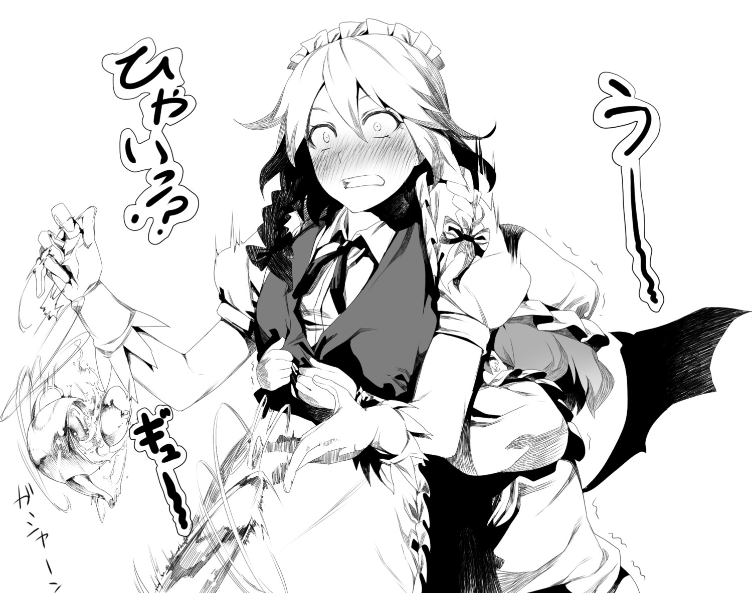 izayoi_sakuya maid monochrome rby remilia_scarlet touhou wings