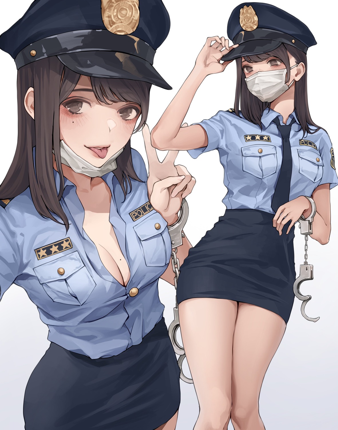cleavage koh_(minagi_kou) open_shirt police_uniform