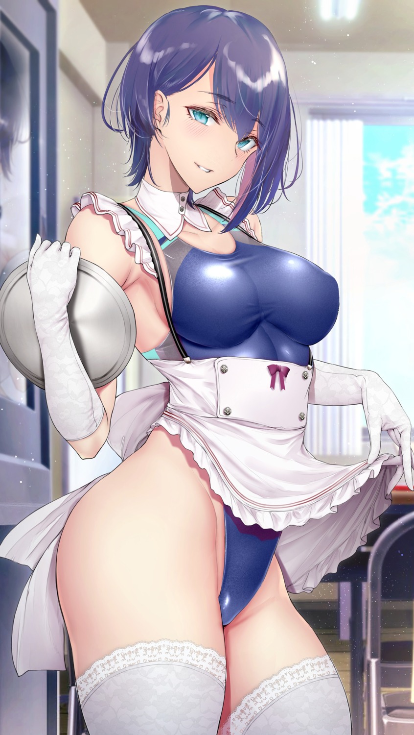 gentsuki maid skirt_lift swimsuits thighhighs waitress