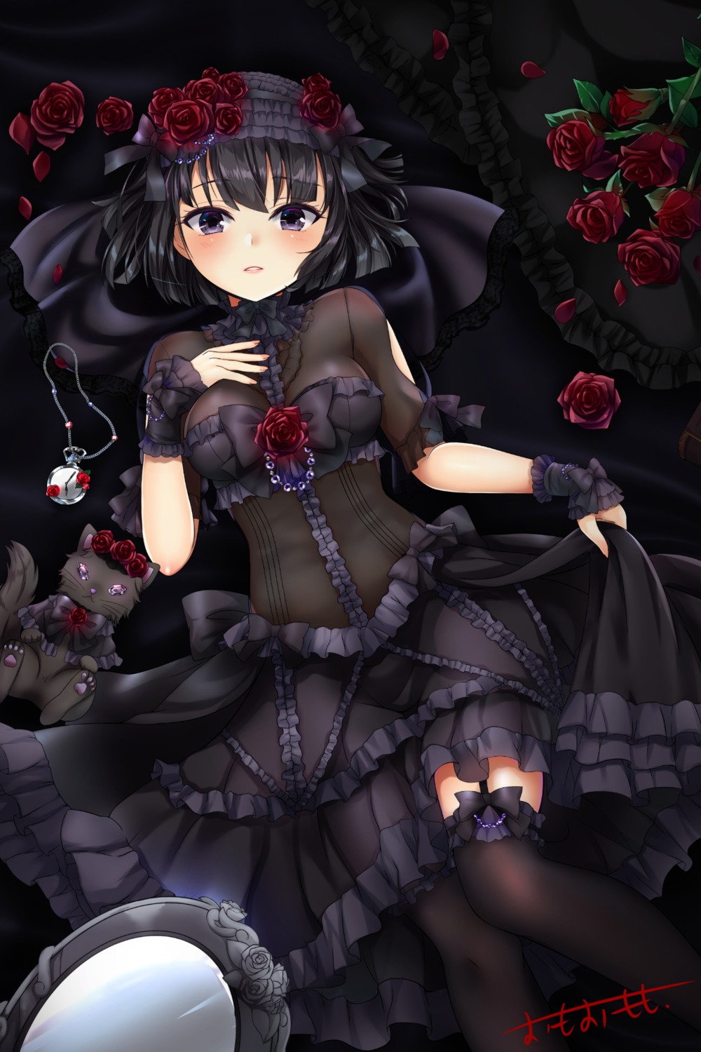 dress gothic_lolita lolita_fashion omoomomo see_through skirt_lift stockings thighhighs