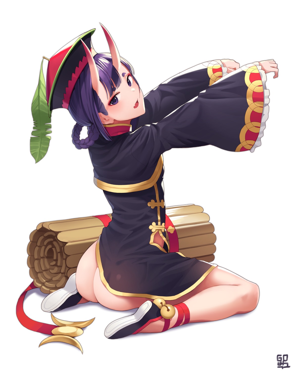 ass chinadress fate/grand_order goback horns nopan shuten_douji_(fate) skirt_lift