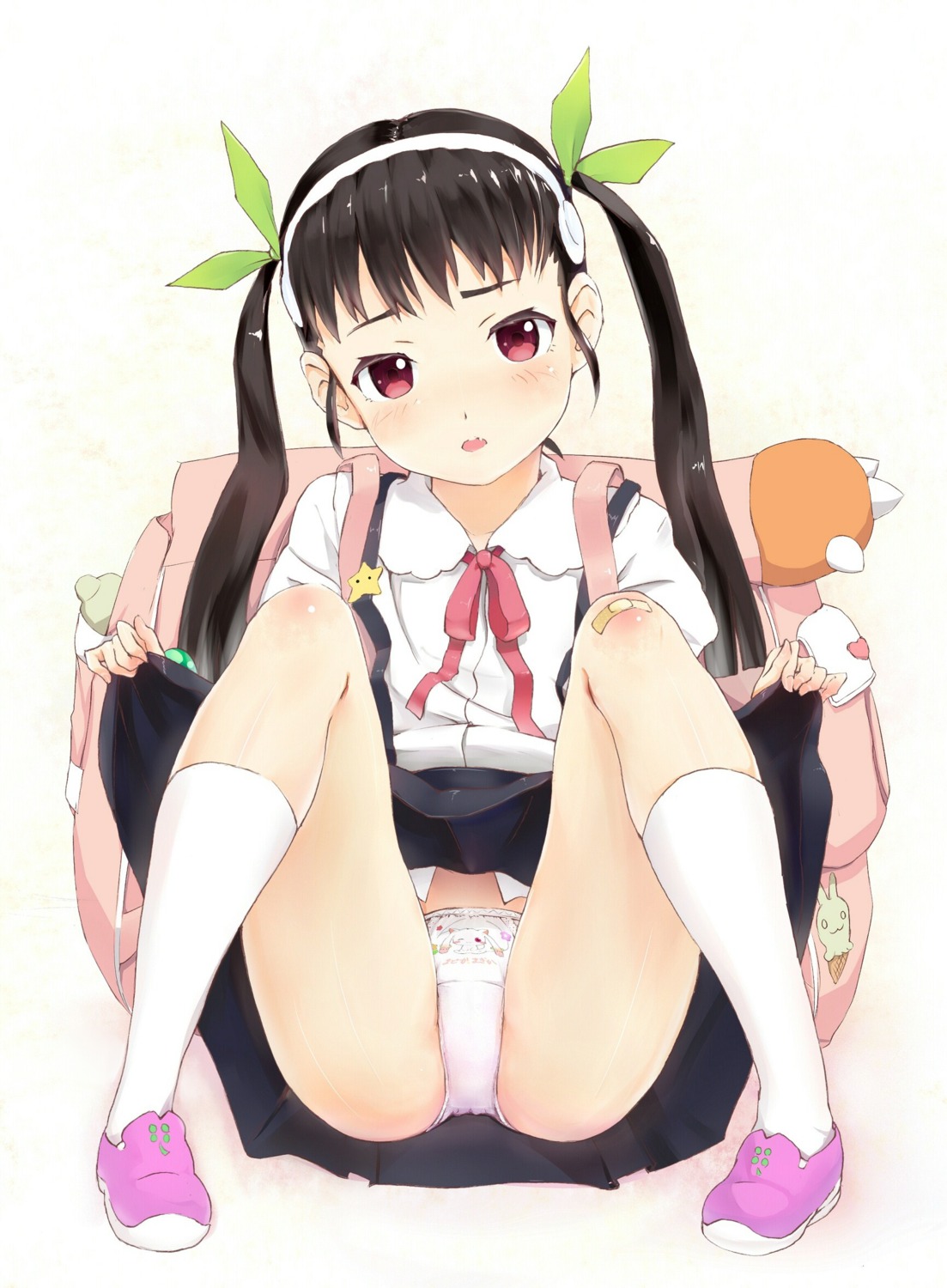 bakemonogatari hachikuji_mayoi jpeg_artifacts kyubey loli monogatari_(series) pantsu seifuku shouin skirt_lift