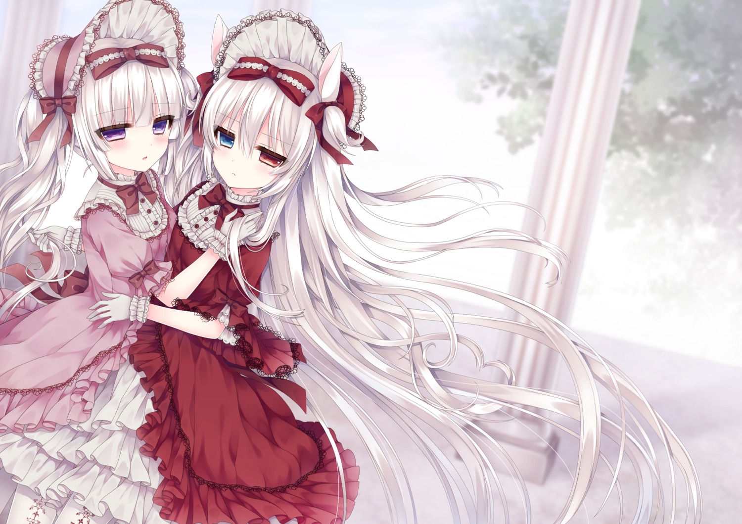 animal_ears dress gothic_lolita heterochromia lolita_fashion symmetrical_docking tsukikage_nemu