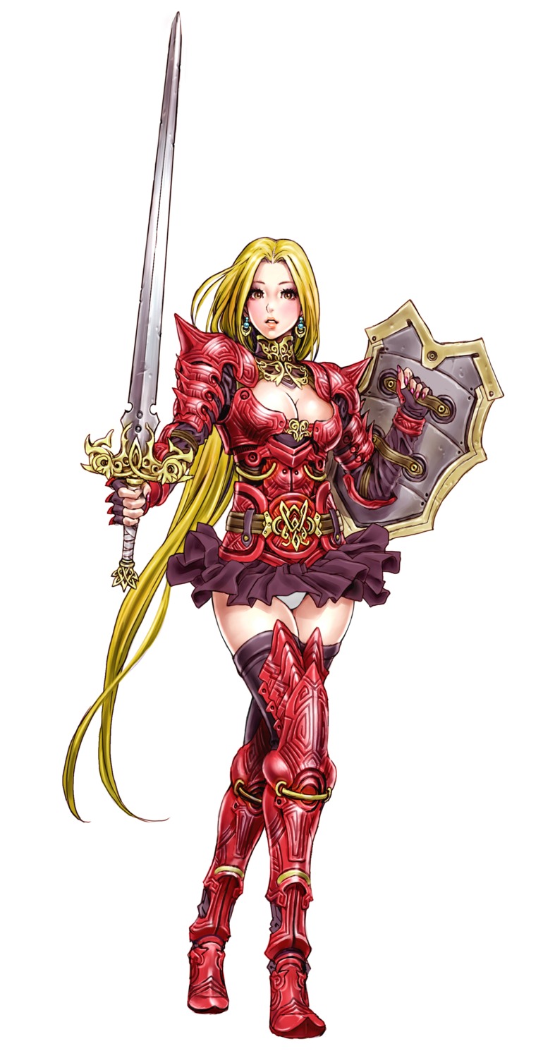 armor cleavage sword thighhighs yamashita_shunya