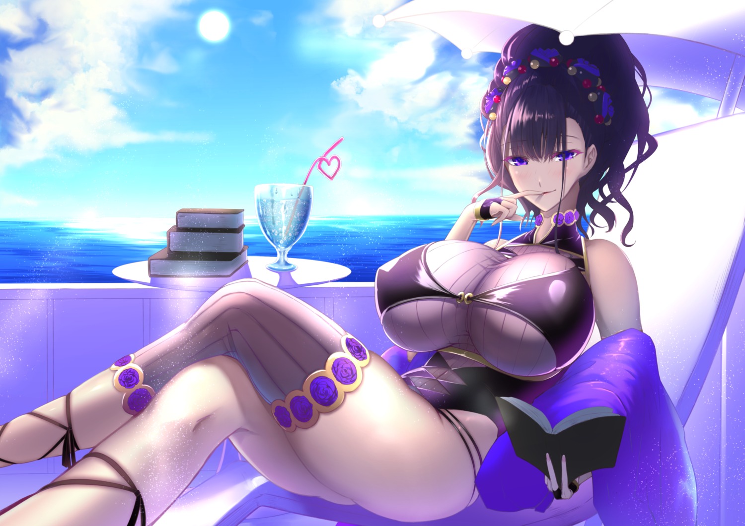 fate/grand_order murasaki_shikibu_(fate) shiroshisu swimsuits thighhighs