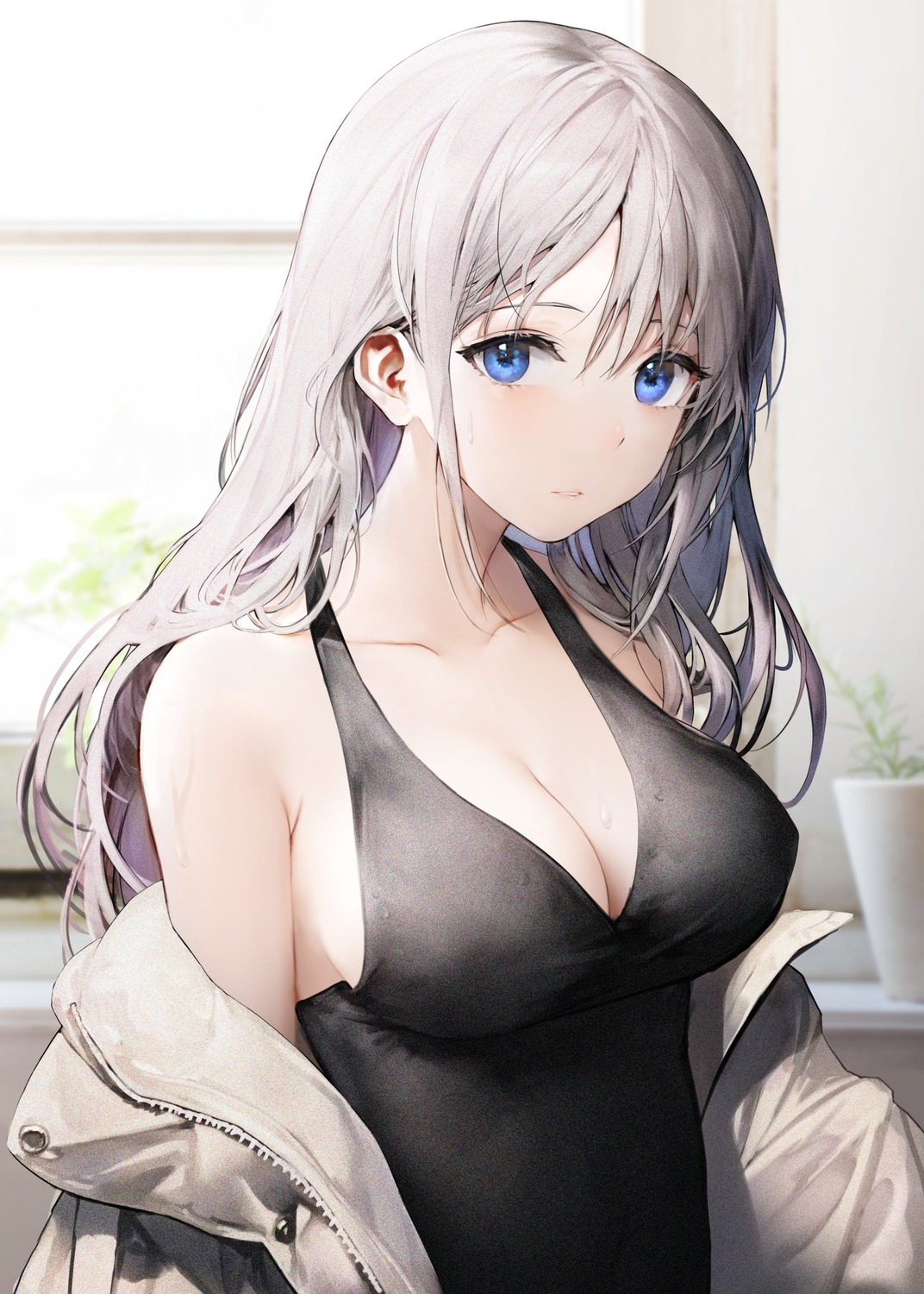 cleavage dress erect_nipples haori_io no_bra