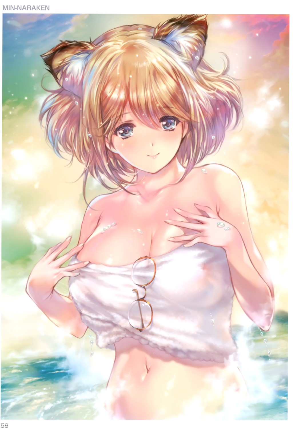 animal_ears cleavage megane min-naraken toranoana towel wet