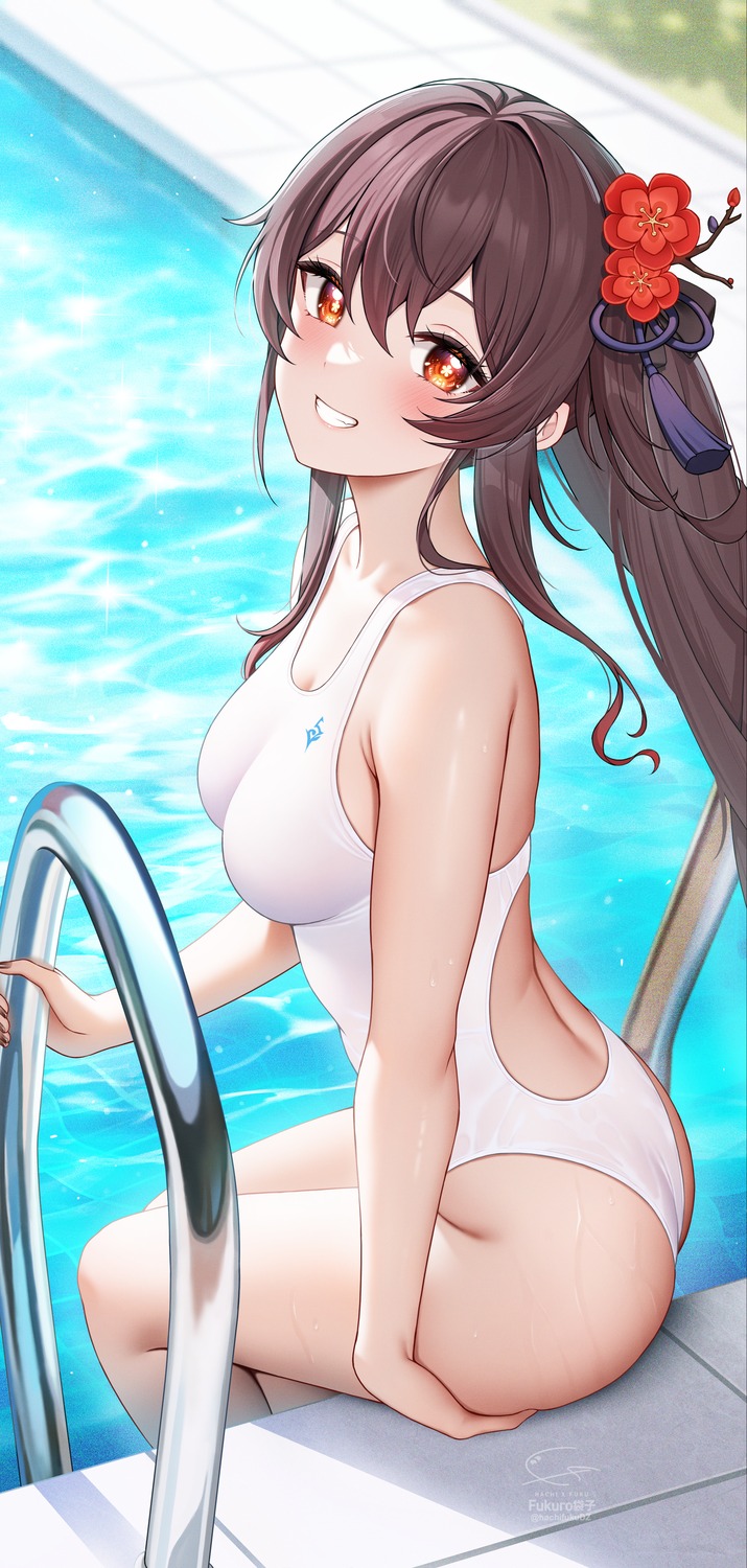 ass cleavage fukuro_ko_(greentea) genshin_impact hu_tao swimsuits wet