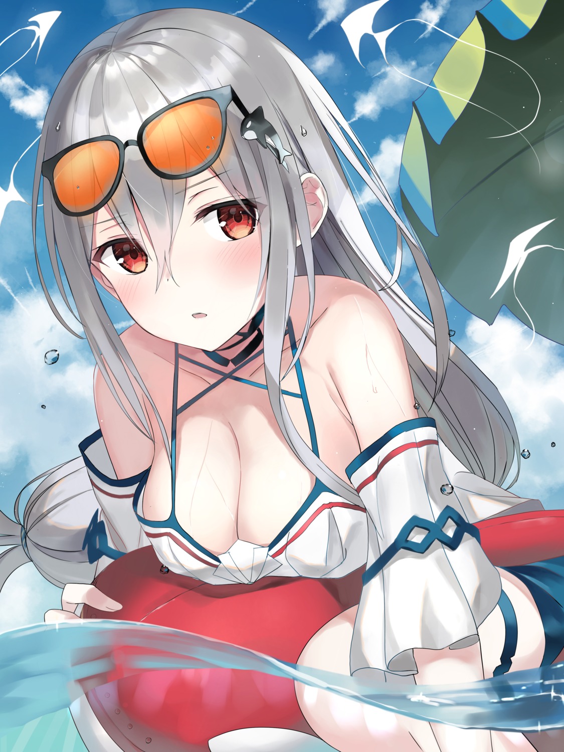 arknights garter megane skadi_(arknights) swimsuits wet zukan_(db_tyoutyo)