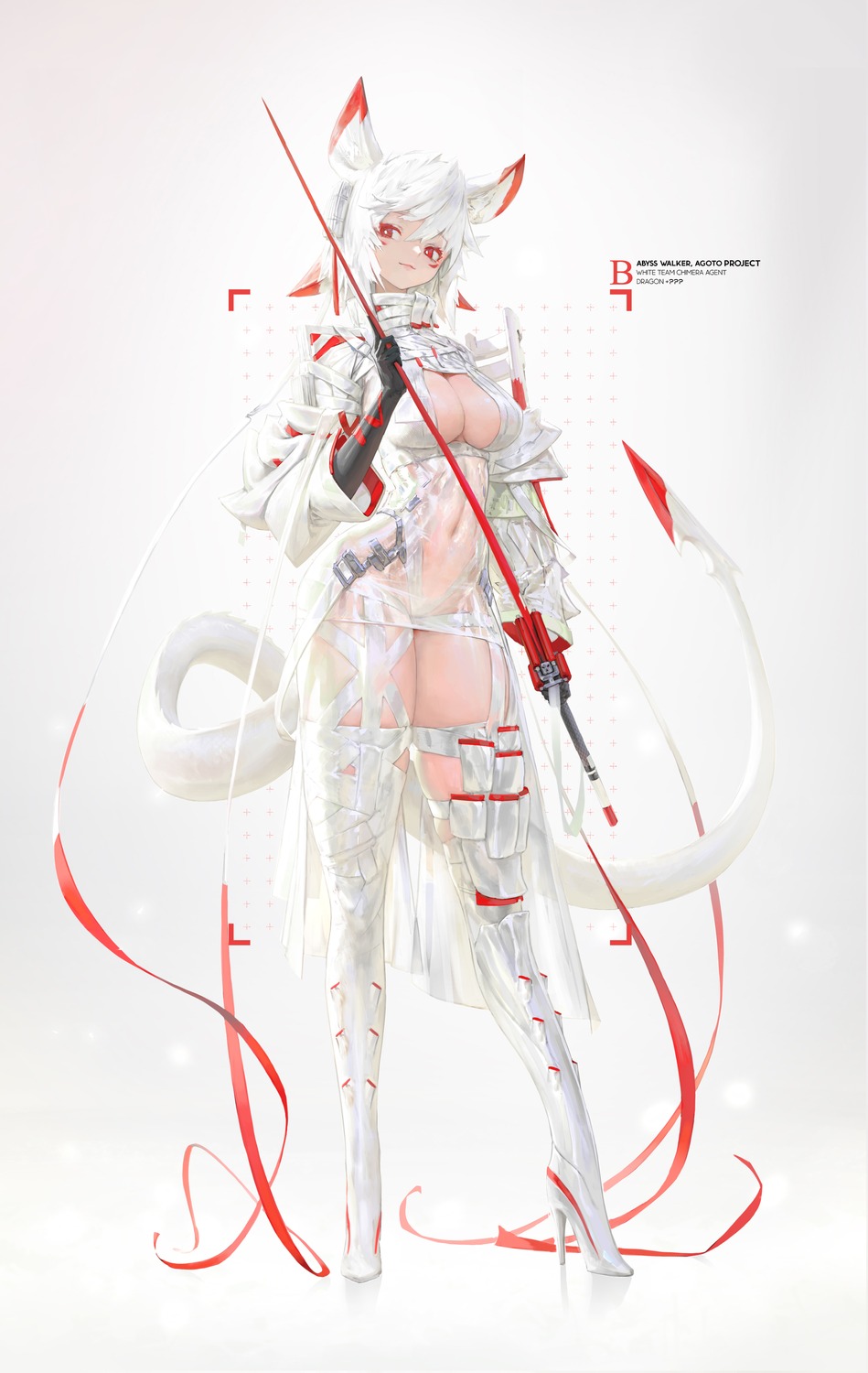 agoto animal_ears artist_revision cleavage heels no_bra see_through sword tail thighhighs