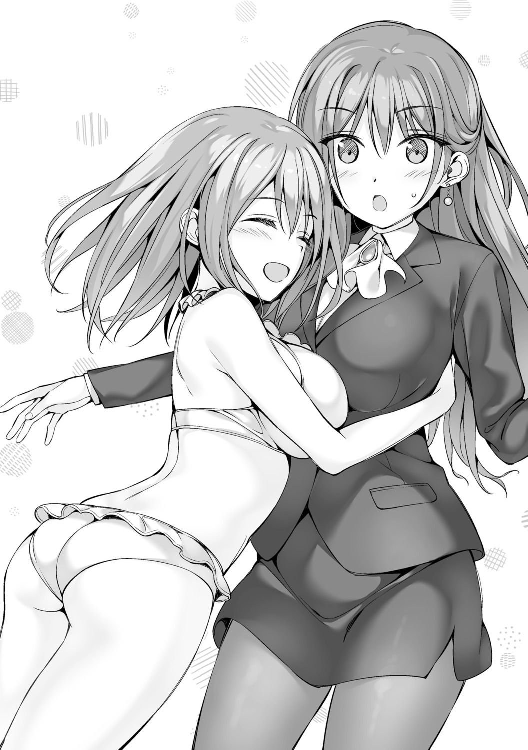 amanashi_nui ass bikini boku_no_kanojo_sensei business_suit fujiki_maka monochrome oryou pantyhose swimsuits yuri