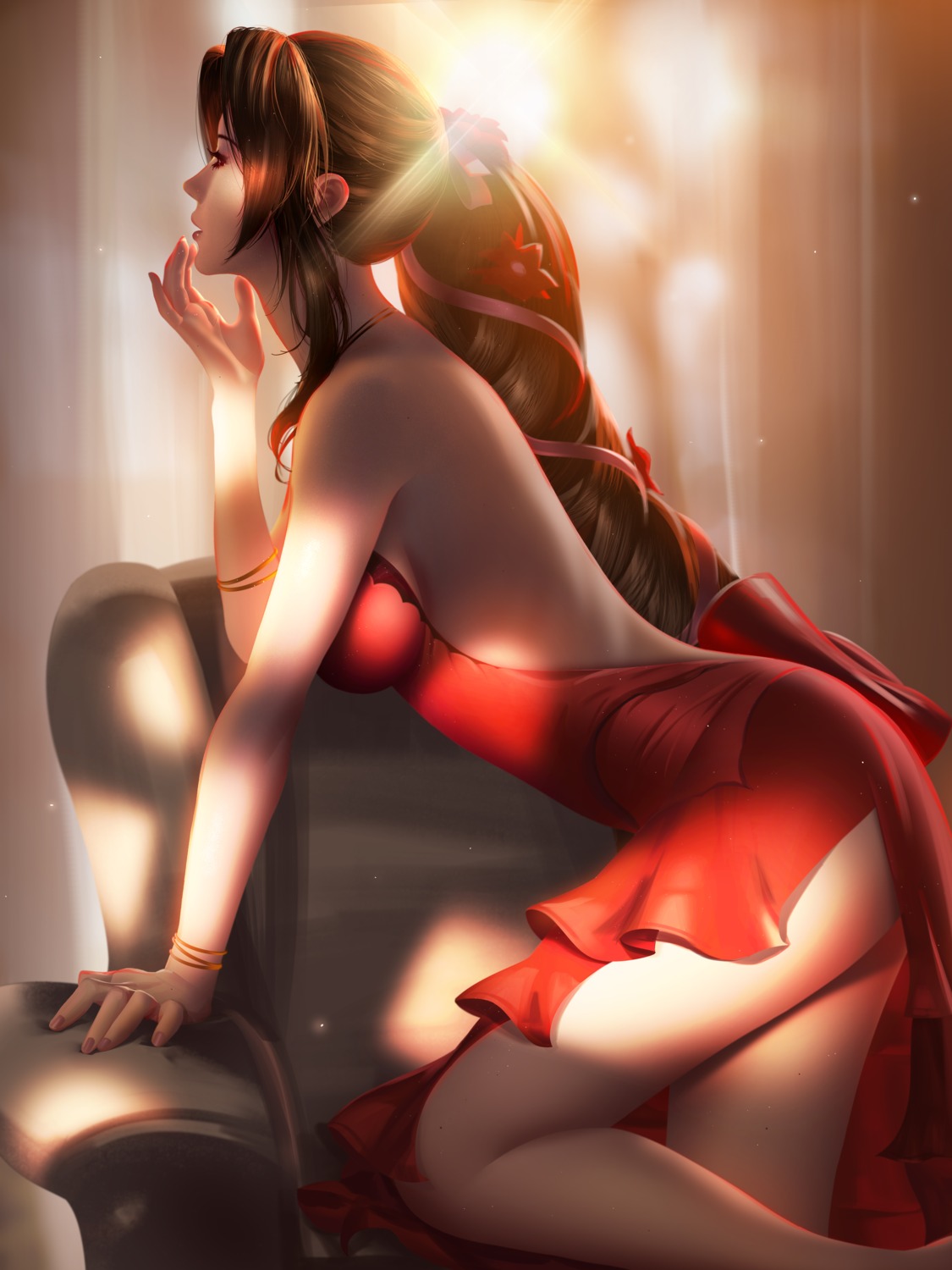 aerith_gainsborough ass dress final_fantasy final_fantasy_vii liang_xing no_bra