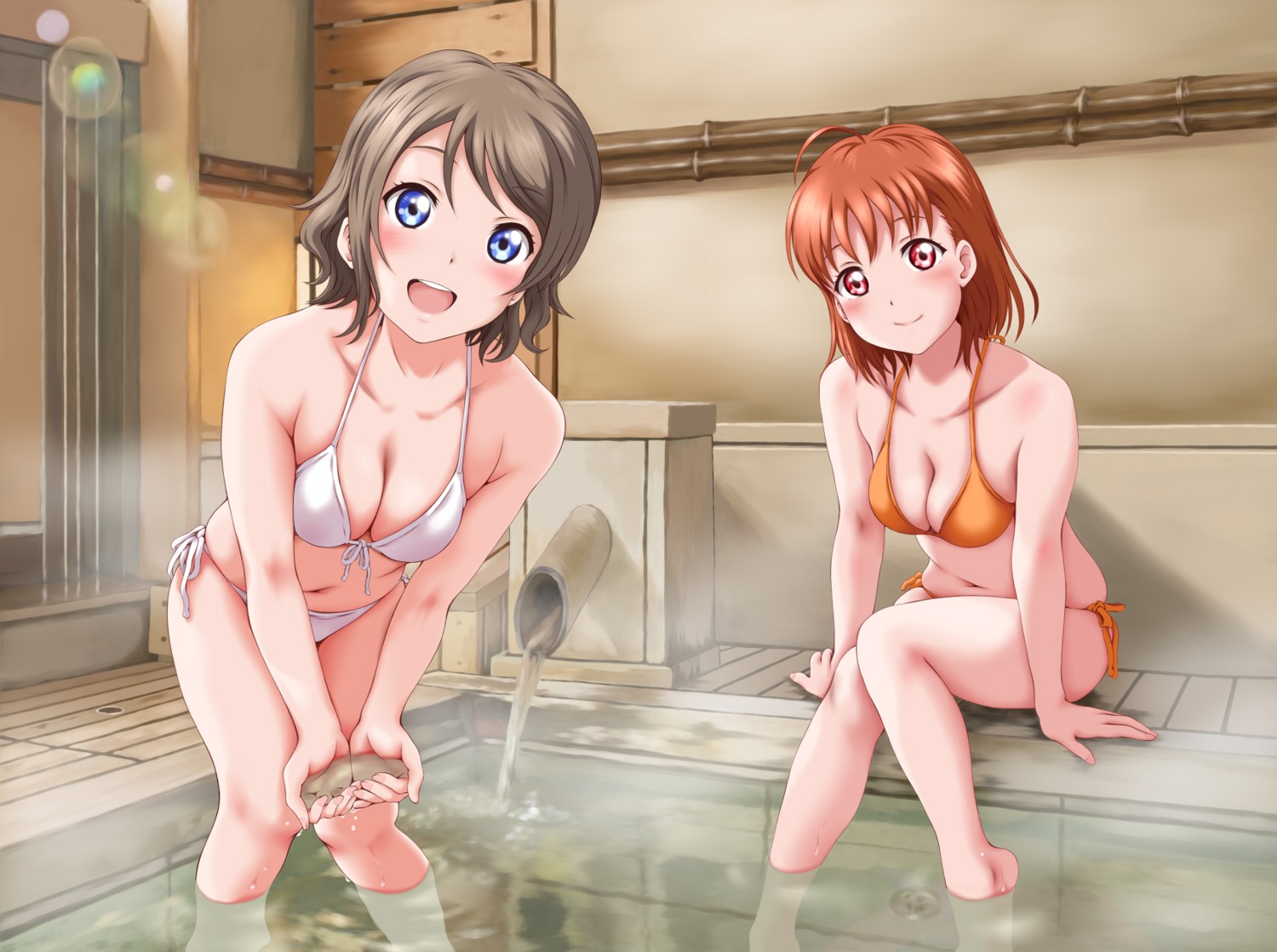 bikini cleavage keisuke_(pixiv1010562) love_live!_sunshine!! swimsuits takami_chika watanabe_you wet