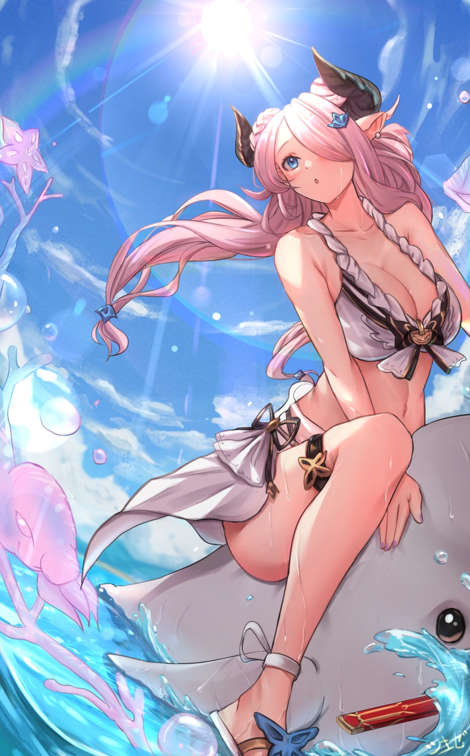 bikini cleavage granblue_fantasy horns narumeia_(granblue_fantasy) pointy_ears swimsuits tagme wet