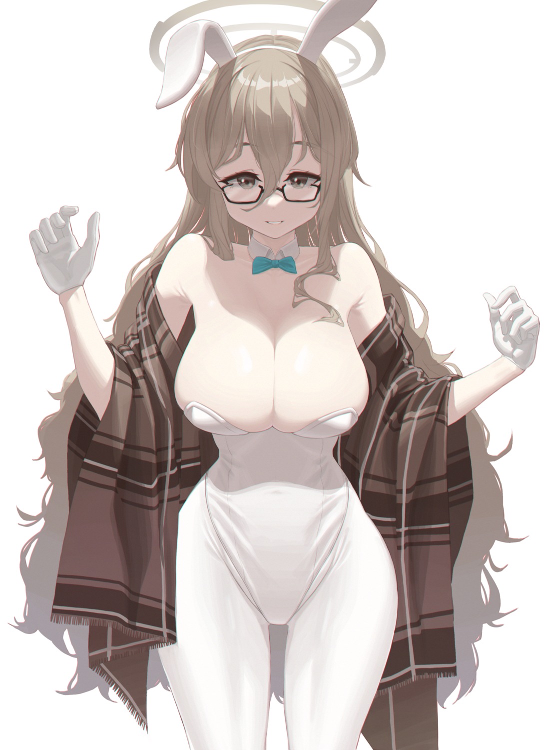 animal_ears blue_archive bunny_ears bunny_girl demian_221 erect_nipples halo megane murokasa_akane no_bra pantyhose