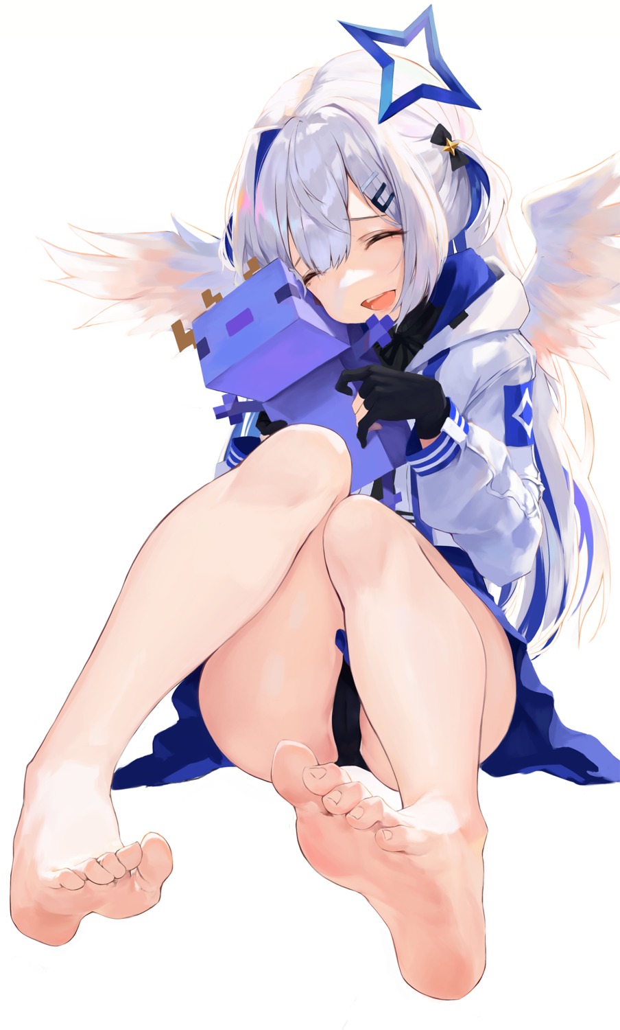 amane_kanata angel cameltoe feet hiki_niito hololive pantsu seifuku skirt_lift wings