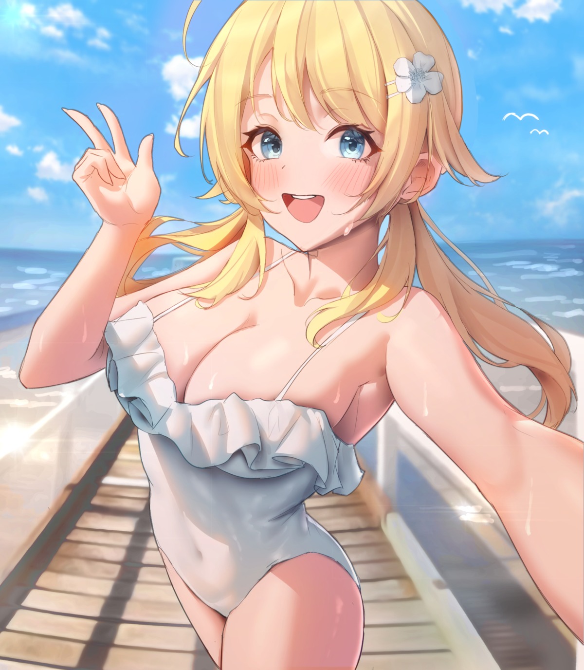 cleavage hachimiya_meguru po_ppe selfie swimsuits the_idolm@ster the_idolm@ster_shiny_colors