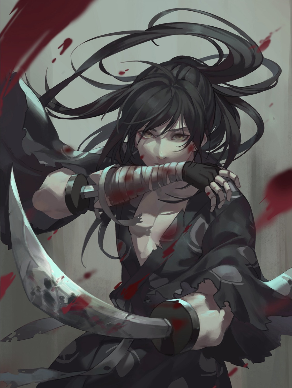 bandages blood dororo_(manga) hyakkimaru_(dororo) japanese_clothes male qianjingya sword