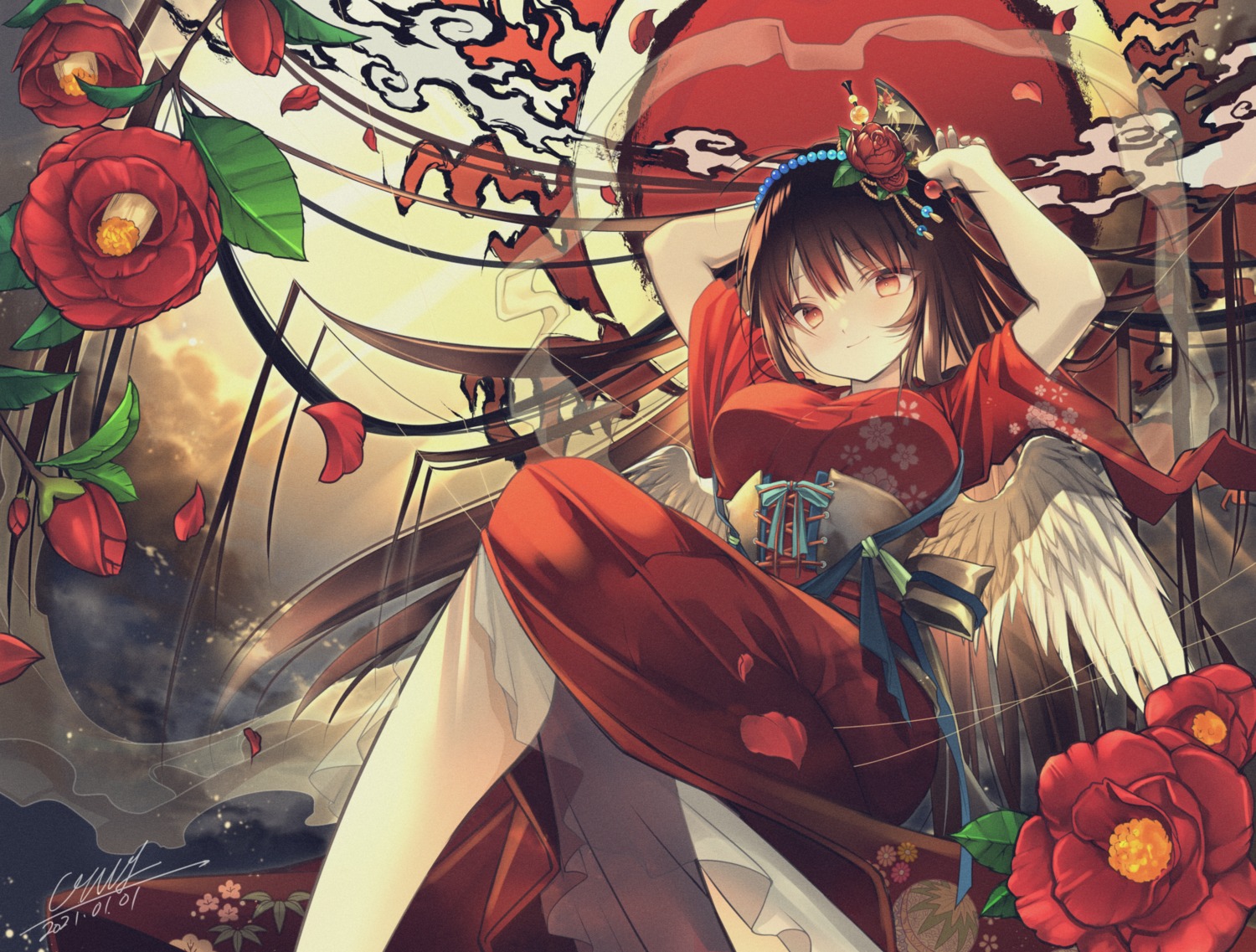 kimono see_through skirt_lift wings yoruhoshi_owl