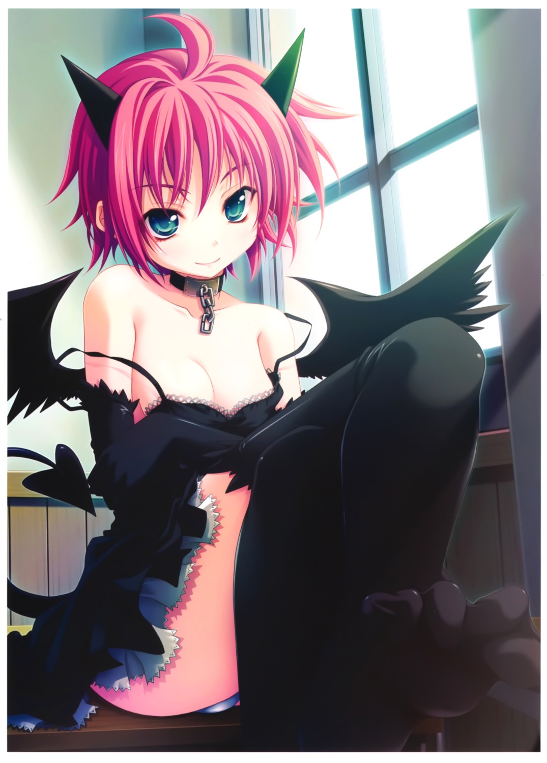 cleavage devil dress feet horns miyama-zero my_mai nipple_slip nipples no_bra pantsu tail thighhighs utsumi_miyu wings