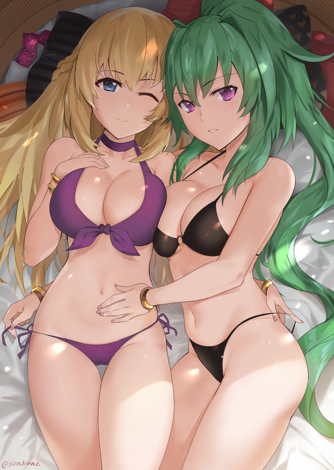 bikini cameltoe choujigen_game_neptune green_heart panty_pull sendrawz swimsuits symmetrical_docking undressing vert