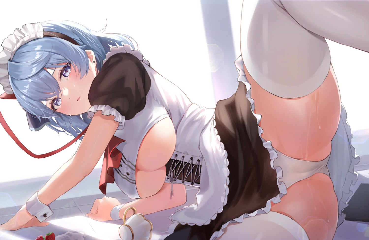 amau_ako blue_archive bondage cameltoe maid no_bra pantsu pussy_juice skirt_lift thighhighs thong underboob yurancoco