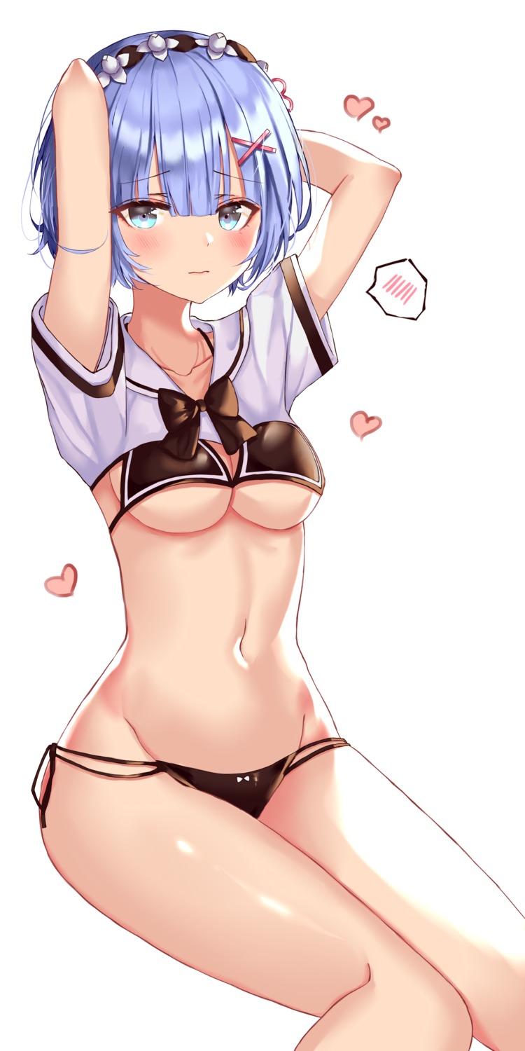 bikini re_zero_kara_hajimeru_isekai_seikatsu rem_(re_zero) seifuku shaffelli swimsuits underboob