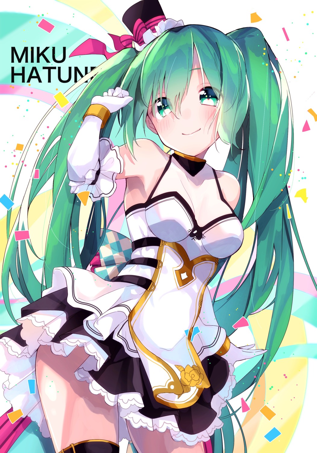 cleavage goroo_(eneosu) hatsune_miku hatsune_miku_with_you see_through thighhighs vocaloid