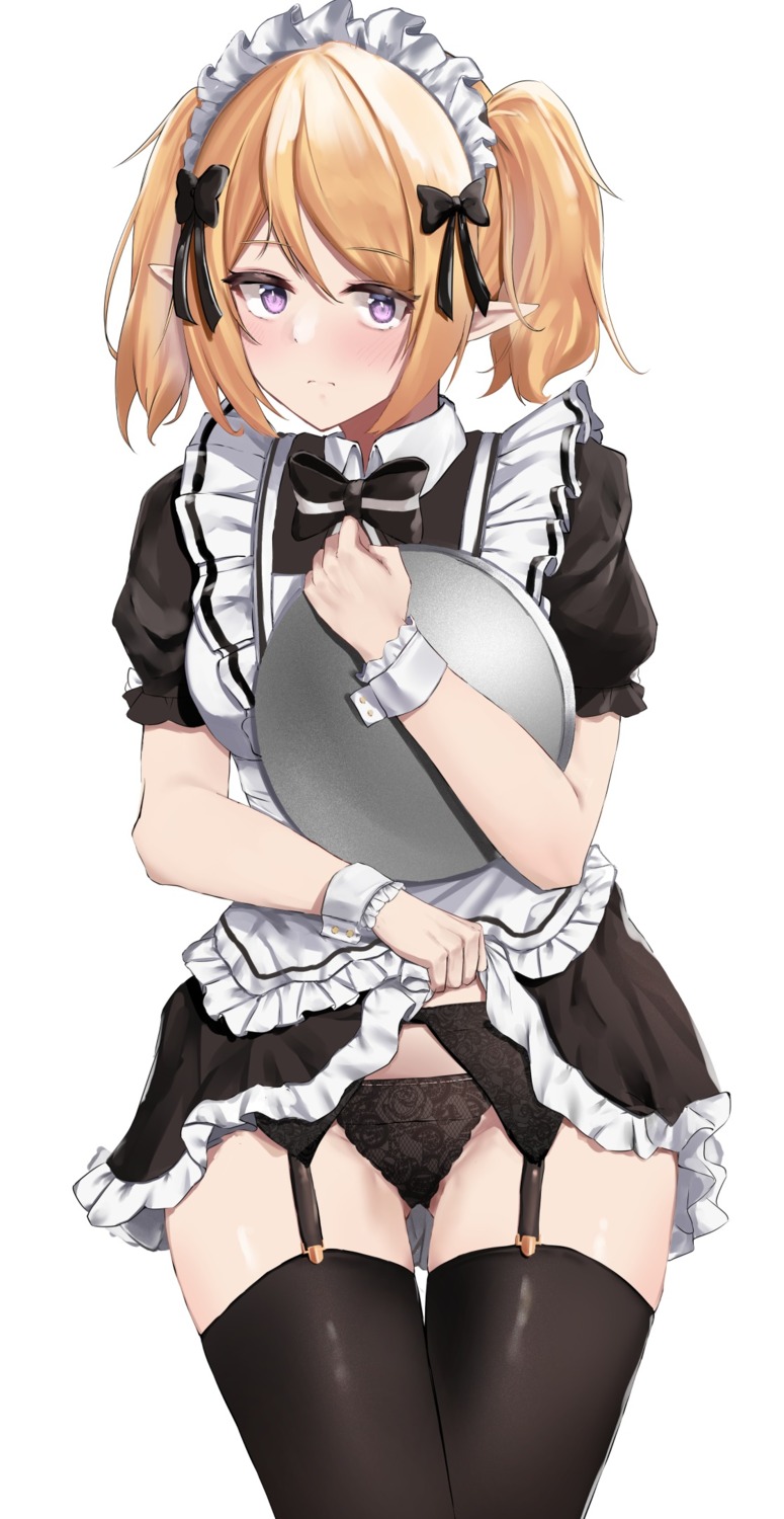 garter_belt kuroe_hanako maid pantsu pointy_ears princess_connect princess_connect!_re:dive skirt_lift stockings tagme thighhighs