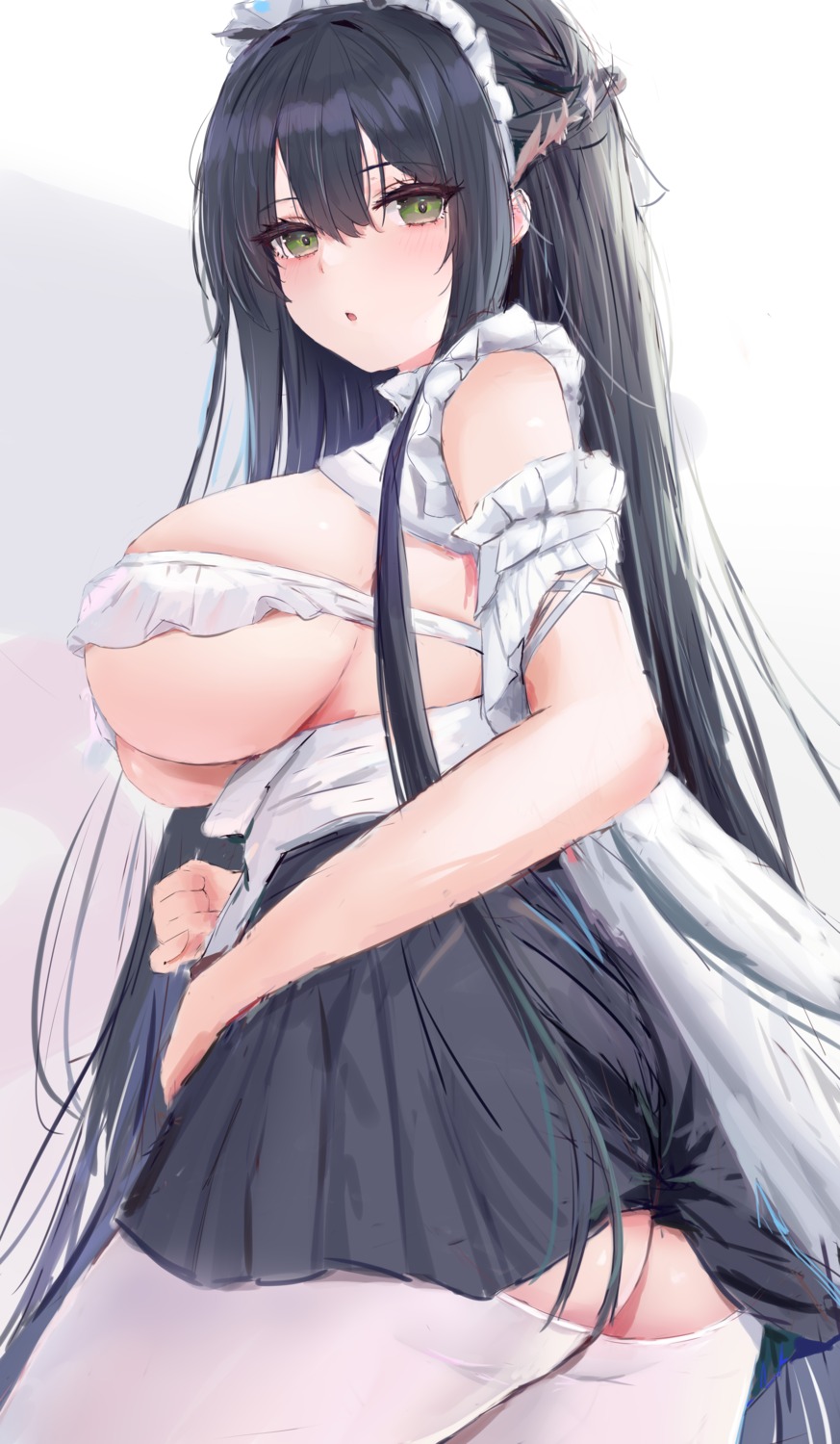 artist_revision ass azur_lane indomitable_(azur_lane) lshiki maid no_bra pantyhose sketch skirt_lift