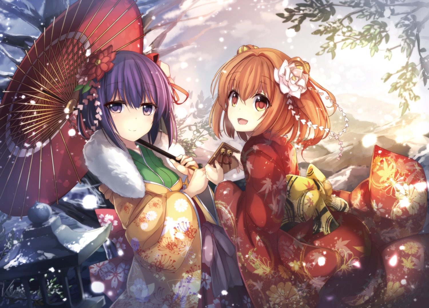 hieda_no_akyuu janne_cherry kimono motoori_kosuzu touhou umbrella