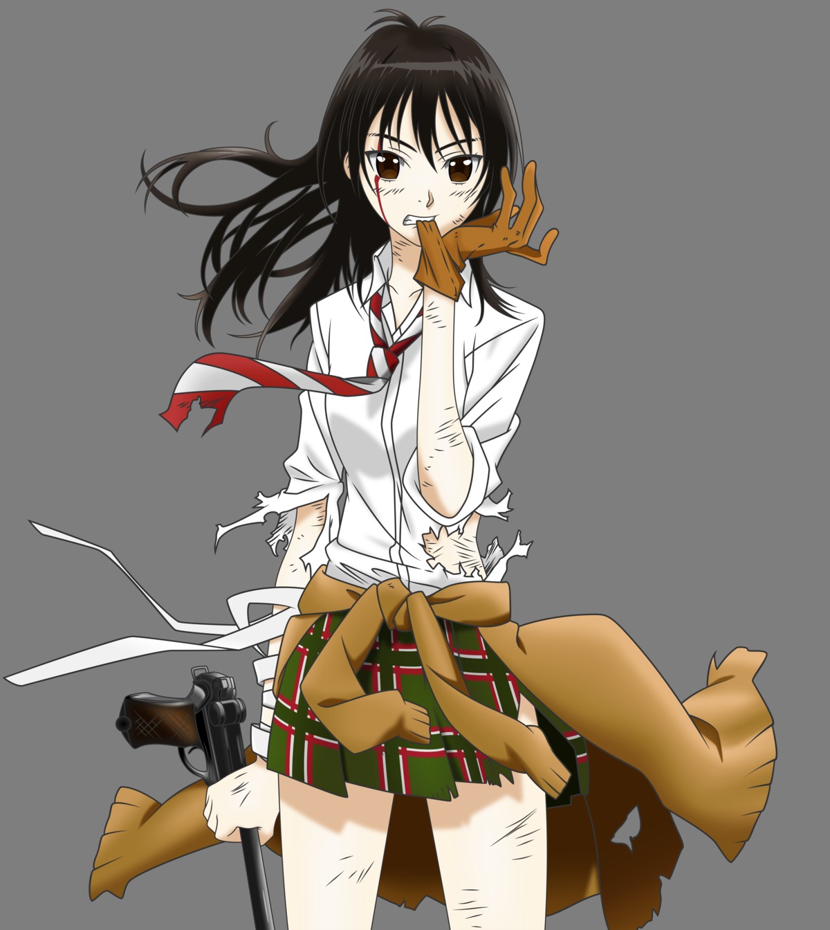 bandages blood coppelion gun naruse_ibara seifuku torn_clothes transparent_png vector_trace