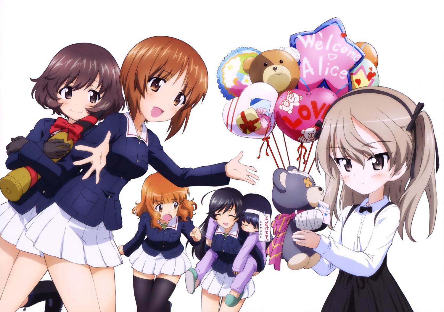 akiyama_yukari bandages girls_und_panzer gothic_lolita isuzu_hana lolita_fashion nishizumi_miho reizei_mako shimada_arisu takebe_saori thighhighs uniform