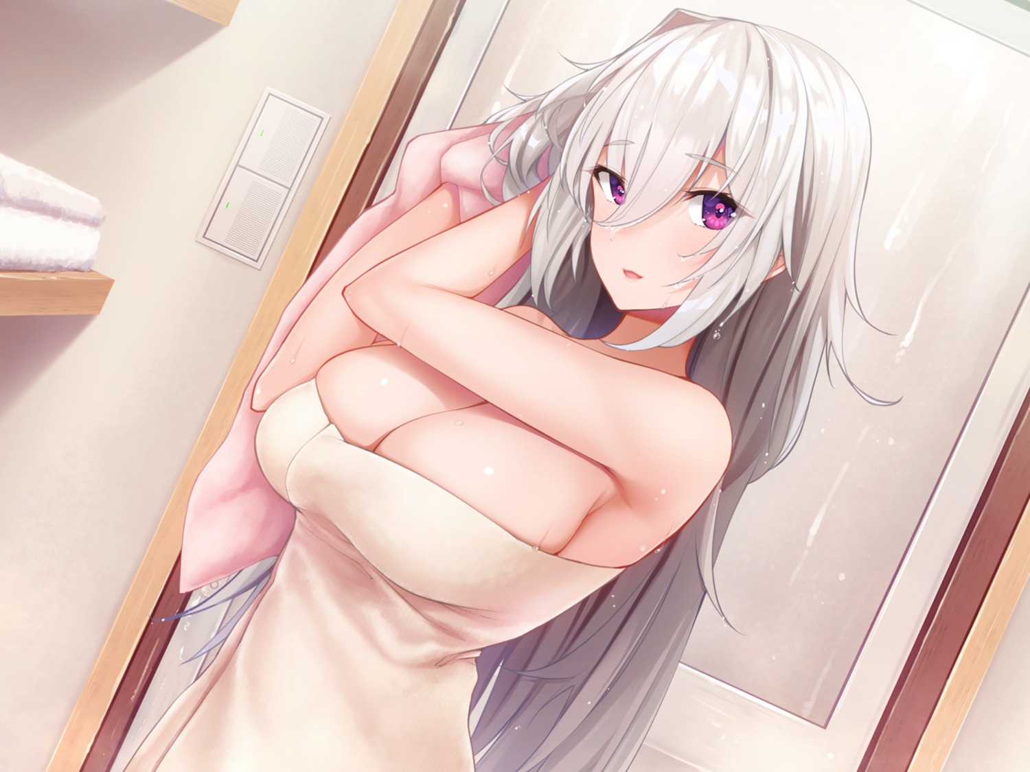 azarashi_soft cleavage eve_(maid-san_no_iru_kurashi) game_cg maid-san_no_iru_kurashi towel yaman