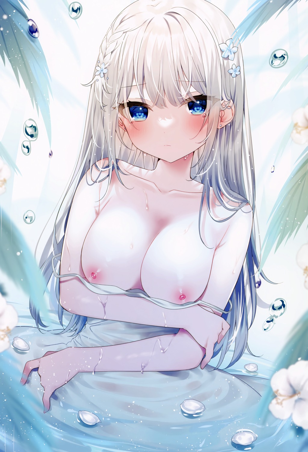 breast_hold breasts dress mafuyu_(chibi21) nipples no_bra see_through setsuna_(mafuyu) summer_dress wardrobe_malfunction wet wet_clothes