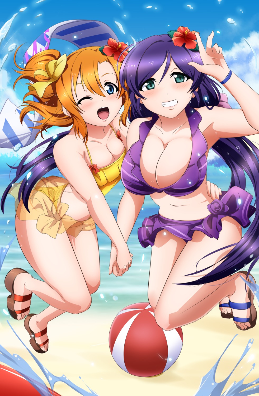 bikini cleavage kousaka_honoka love_live! swimsuits toujou_nozomi umakatsuhai