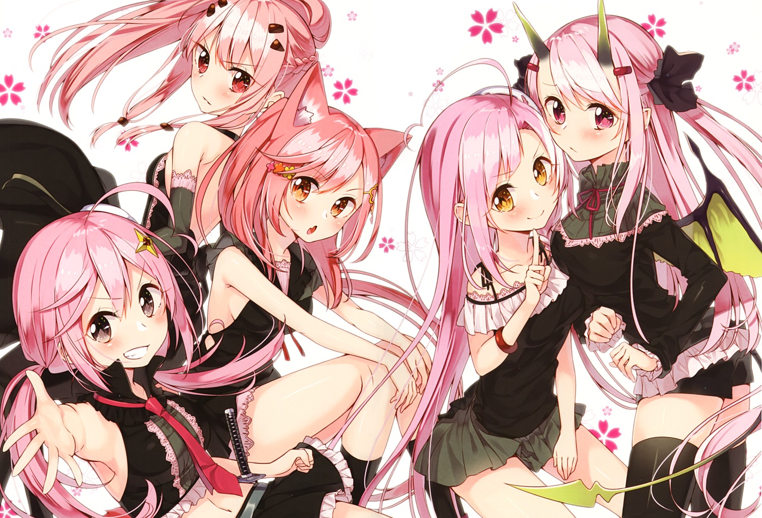 animal_ears horns pointy_ears sakuragi_ren sakuranoiro sword tail thighhighs wings