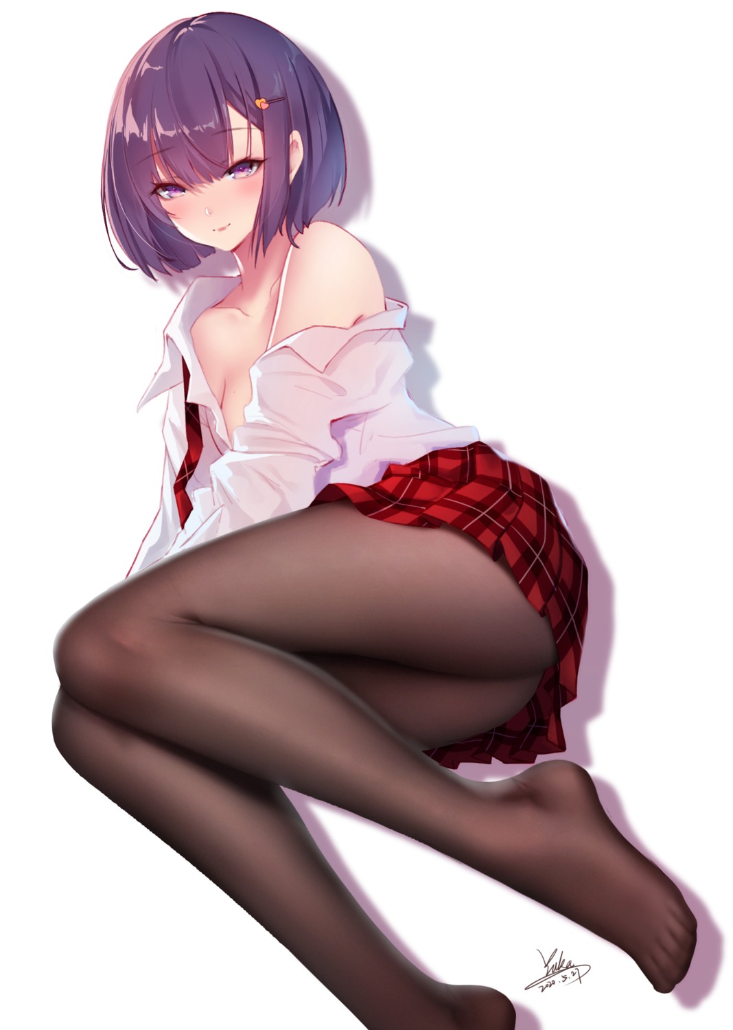 feet no_bra open_shirt pantyhose seifuku skirt_lift yuanchuang