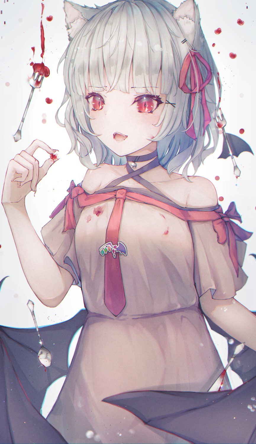 animal_ears dress fuunyon nekomimi remilia_scarlet touhou wings