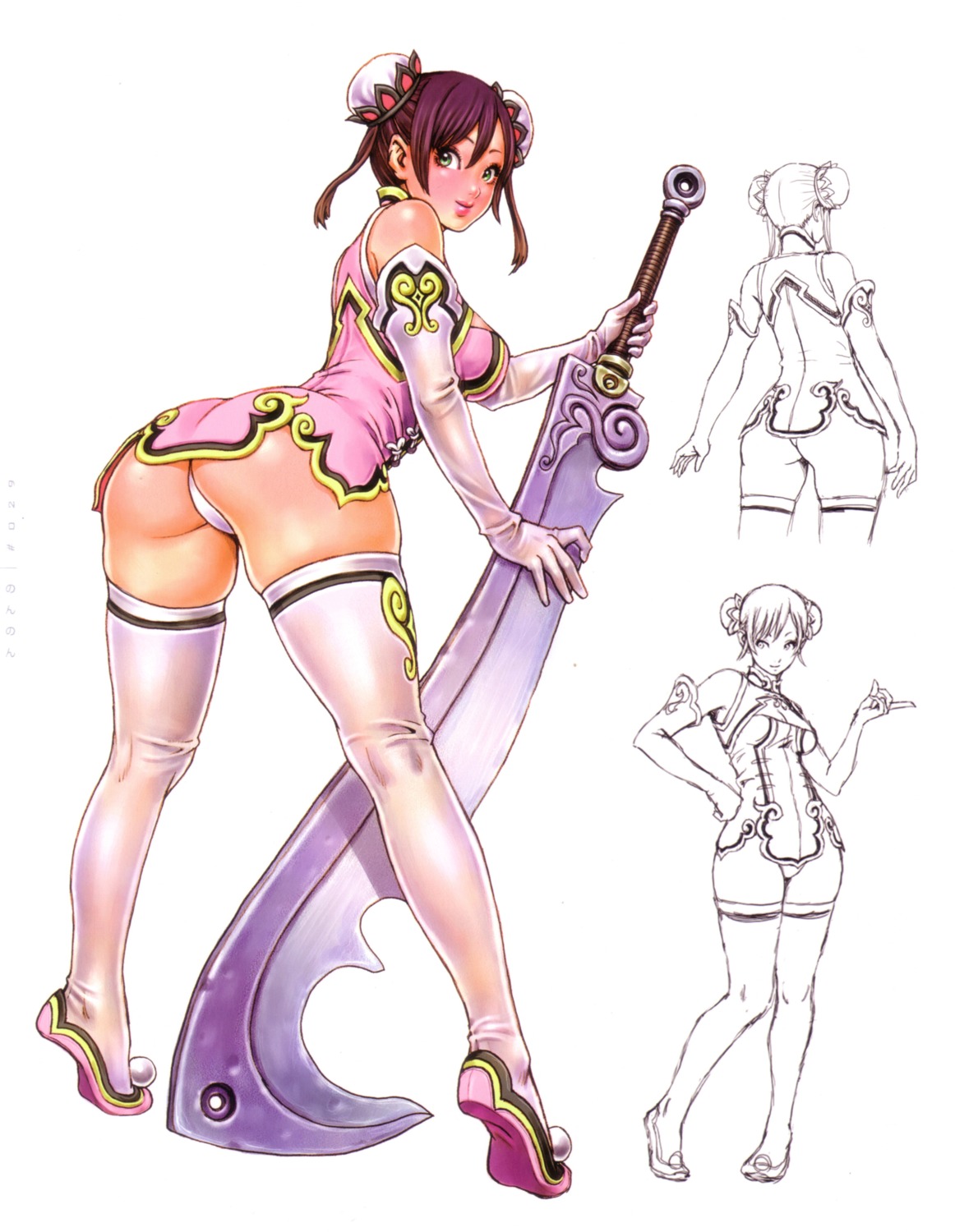 ass chinadress non-non pantsu sketch sword thighhighs thong yamashita_shunya